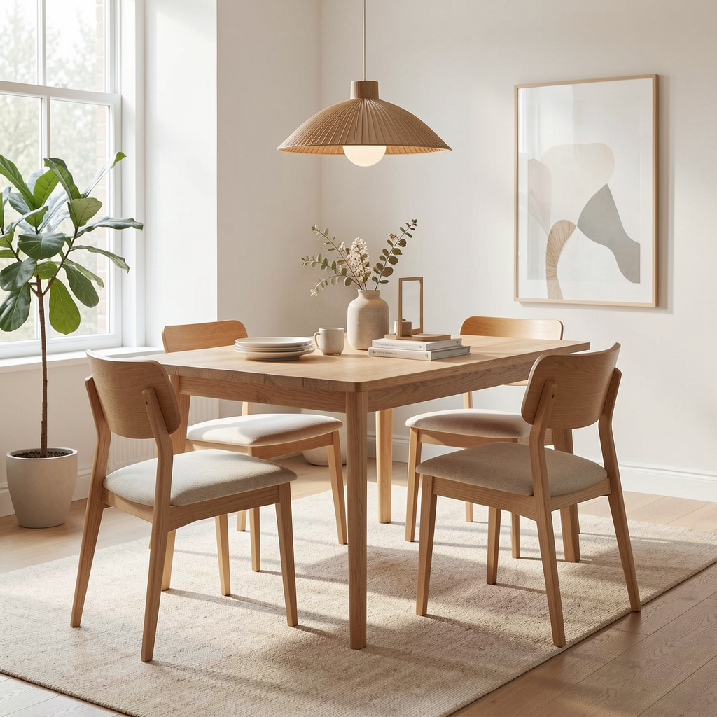 Elegant stue med naturlig lys og skandinavisk design